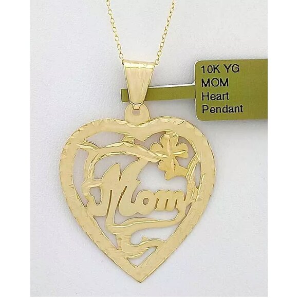 Solid Mom Heart Pendant 10k Yellow Gold